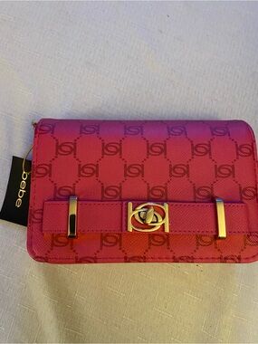 bebe Pink Logo-Print Crossbody with Gold Hardware